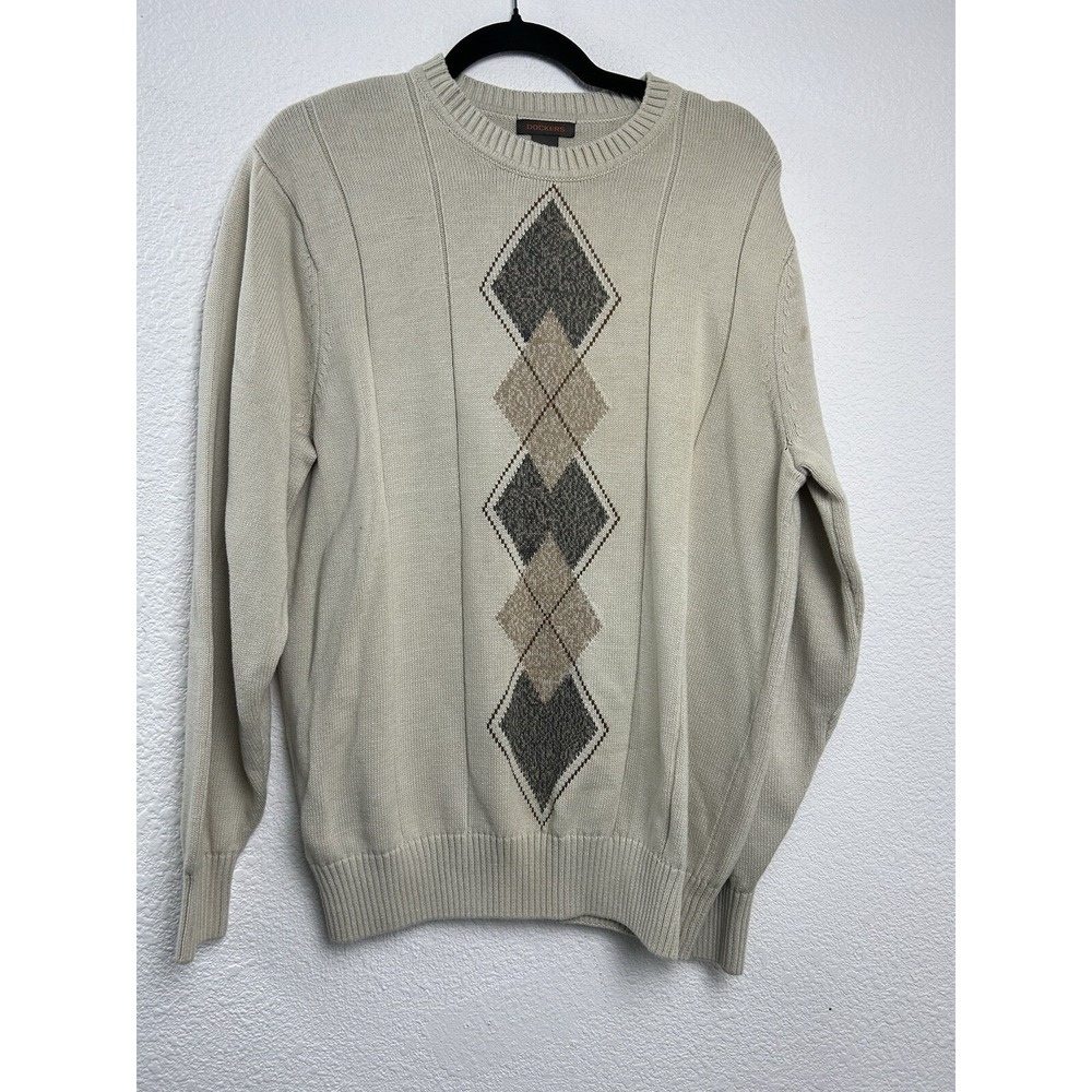 Dockers Argyle Diamond Print Crewneck Pullover Sweater Men's L Grandpa Preppy